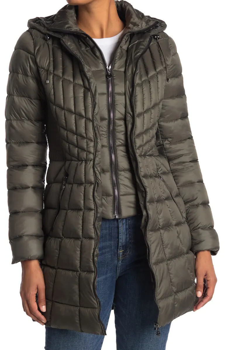 Packable Hooded Down & PrimaLoft® Fill Coat with Contrast Inset Bib | Nordstrom Rack