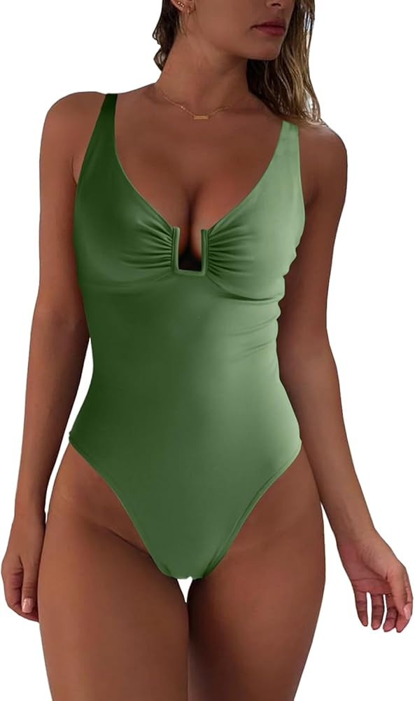 fatty tiger Womens One Piece Swimsuits Tummy Control U Wire Bathing Suit Ruched Push Up Swimwear ... | Amazon (US)