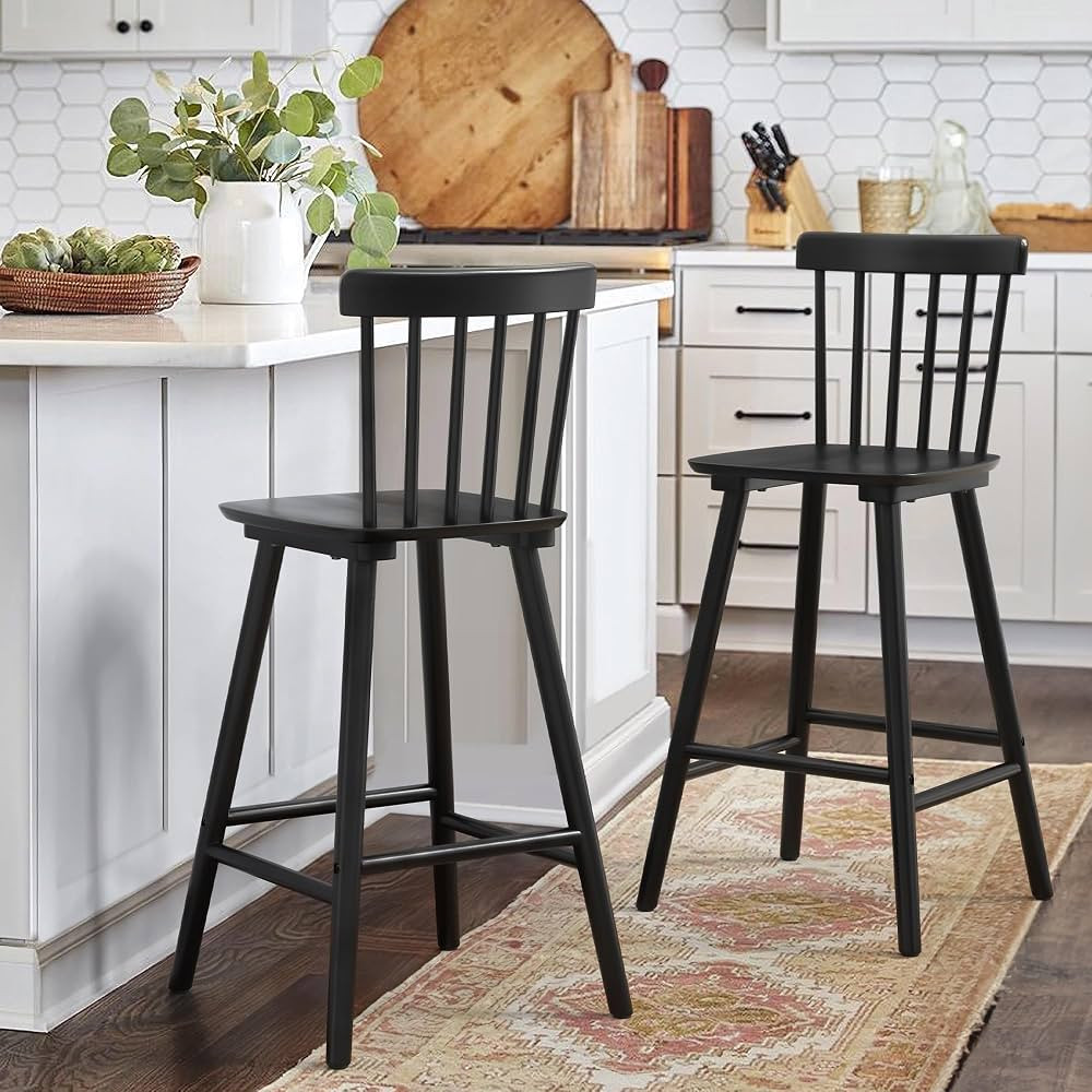 LUE BONA Windsor Wooden Bar Stools Set of 2 for Kitchen Island, Farmhouse 26 Inch Counter Height ... | Amazon (US)