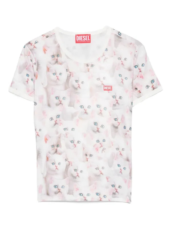 Diesel all-over cat-print short-sleeved T-shirt | White | FARFETCH UK | Farfetch Global