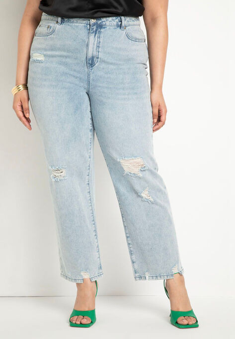 Straight Leg Jean with Distressing | Eloquii