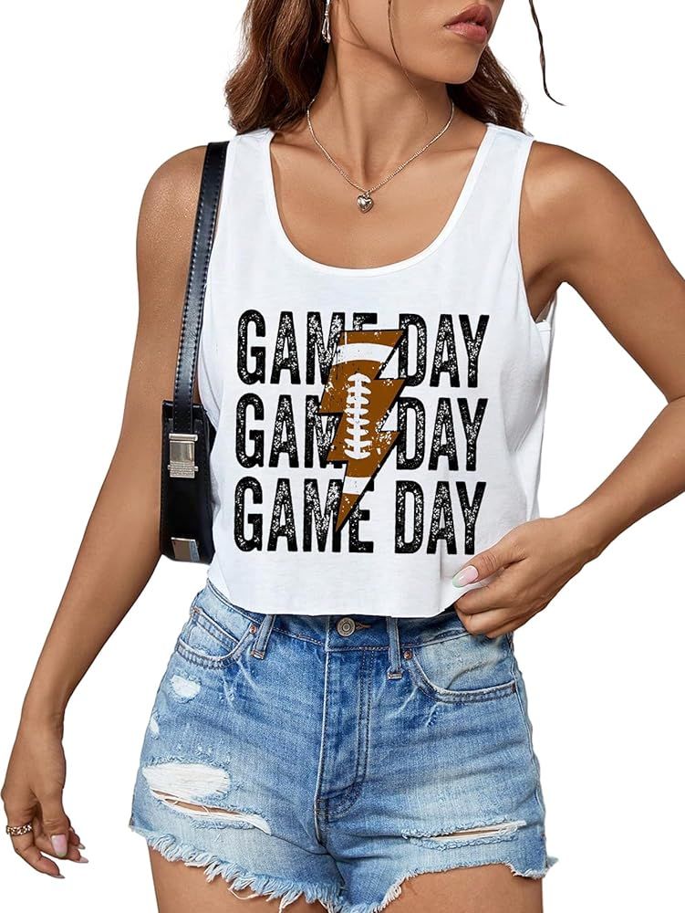 Women's Casual Game Day Shirts Trendy Football Cropped Tank Tops Cute Graphic Crop Tops for Teen ... | Amazon (US)