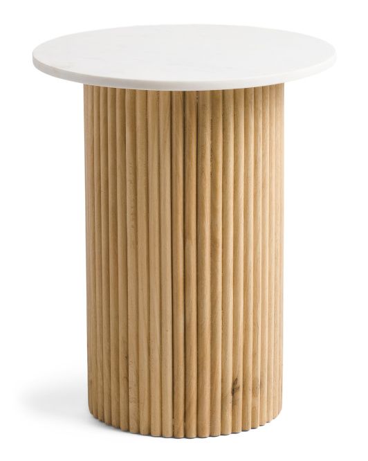 Wood Marble Reeded Side Table | TJ Maxx