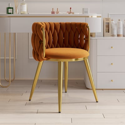 Nordic Orange Barrel Back Dining Chair Round Accent Chair with Velvet Upholstery-Homary | Homary