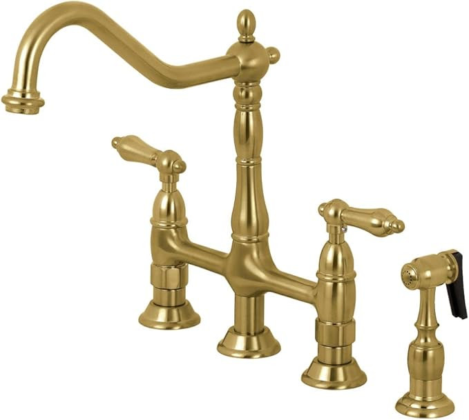 Kingston Brass KS1277ALBS Heritage 8-Inch Kitchen Bridge Faucet with Brass Sprayer, Brushed Brass | Amazon (US)