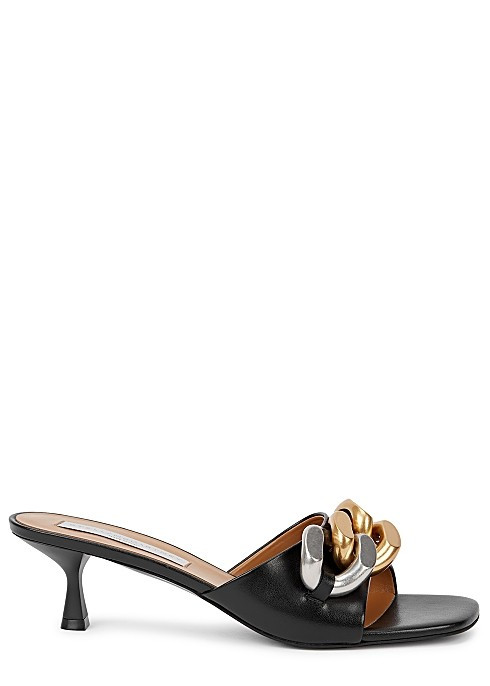 Falabella 50 black faux leather mules | Harvey Nichols 