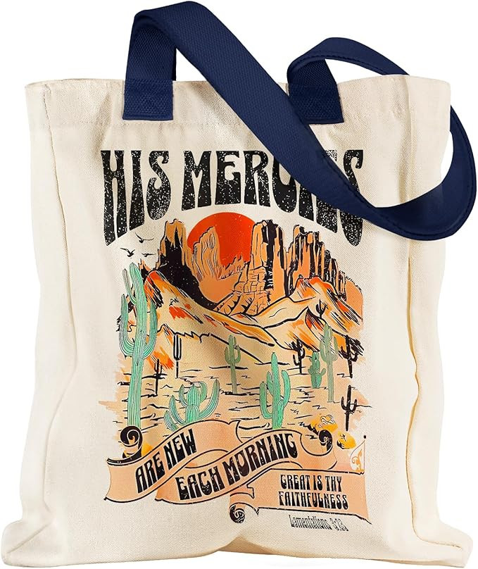 Aesthetic Heavy Canvas Tote Bag with Pocket for Women, Cloth Gusseted Totes Bag with Pattern for ... | Amazon (US)