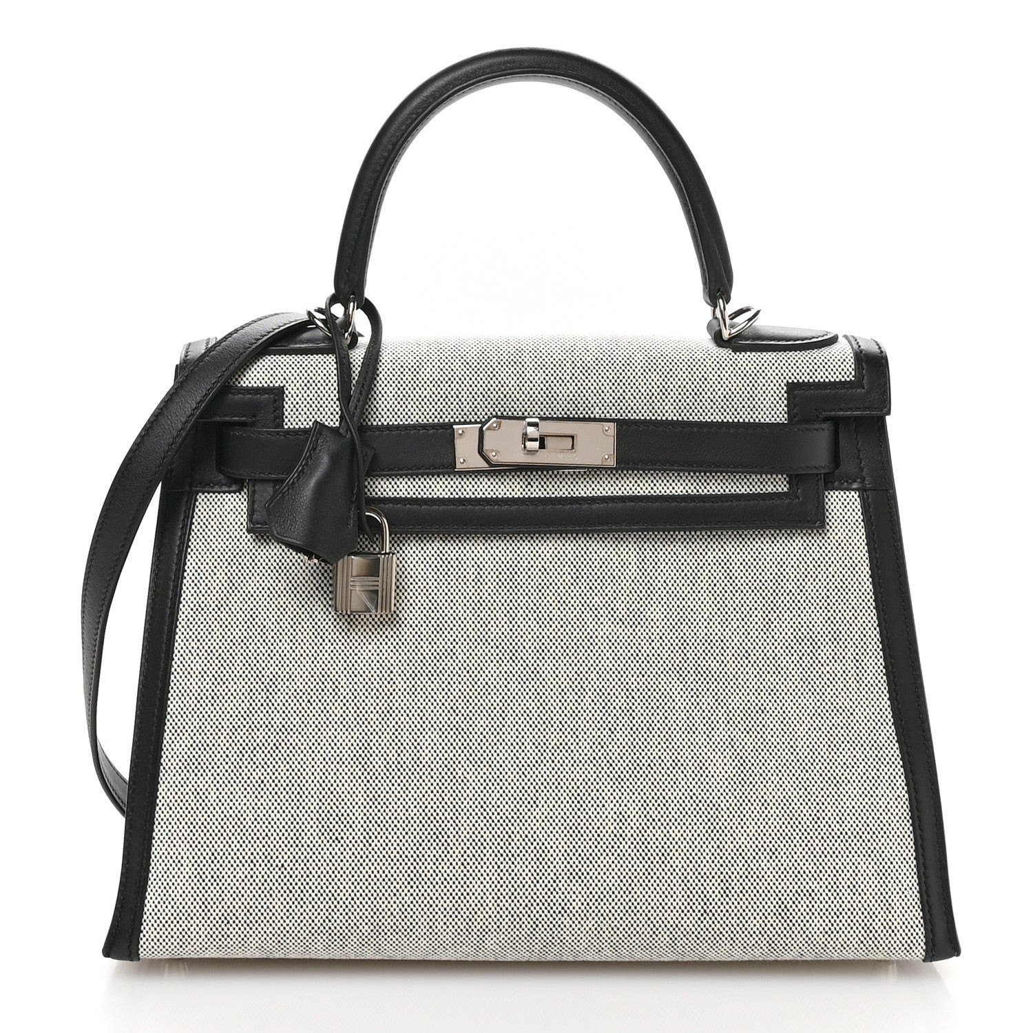 Hermes Toile Swift Kelly Sellier 28 Ecru Black 1787681 | FASHIONPHILE (US)