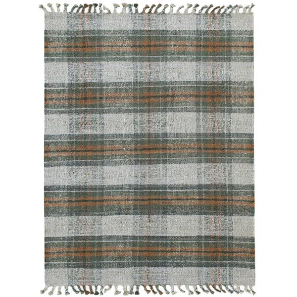 One Plaid Hand-Woven Flatweave Jute Green Area Rug | Wayfair Professional
