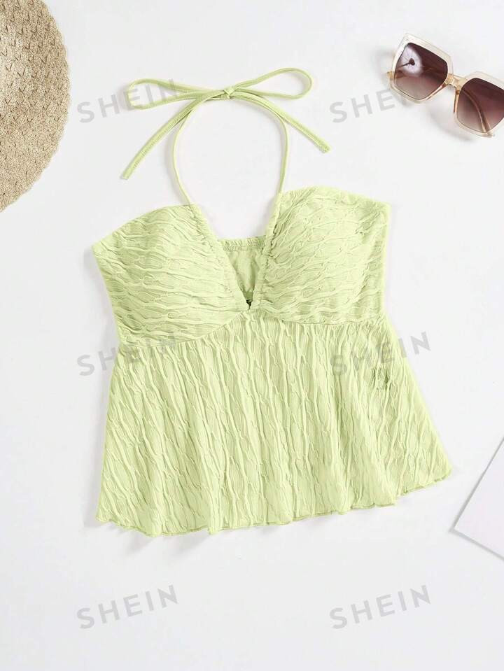 SHEIN WYWH Women Summer Holiday Casual Solid Texture Halter Neck Top | SHEIN