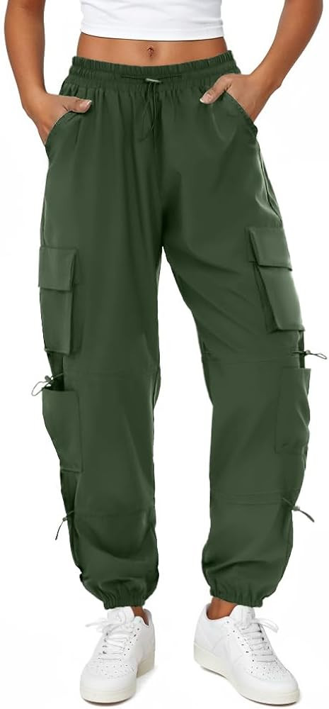 Womens Parachute Cargo Pants with Pockets Quick Dry Hiking Pants Lightweight Water-Resistant Bagg... | Amazon (US)