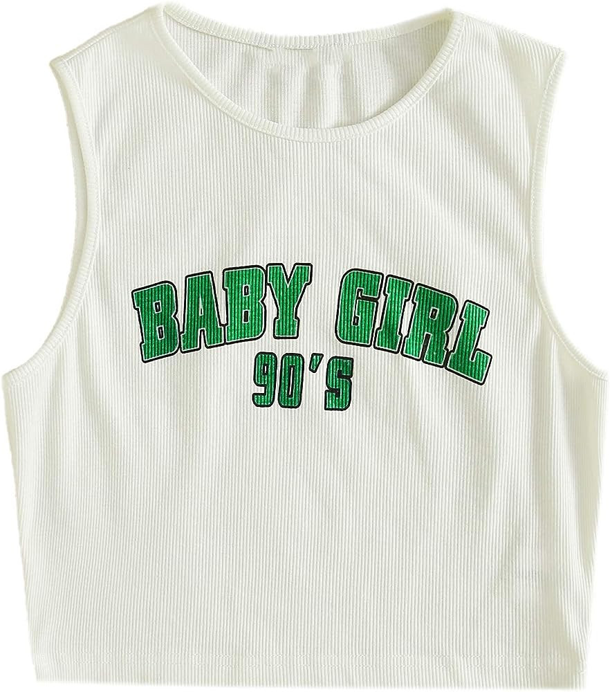 SweatyRocks Women's Graphic Print Sleeveless Ribbed Cropped Tank Slim Fit Crop Top | Amazon (US)