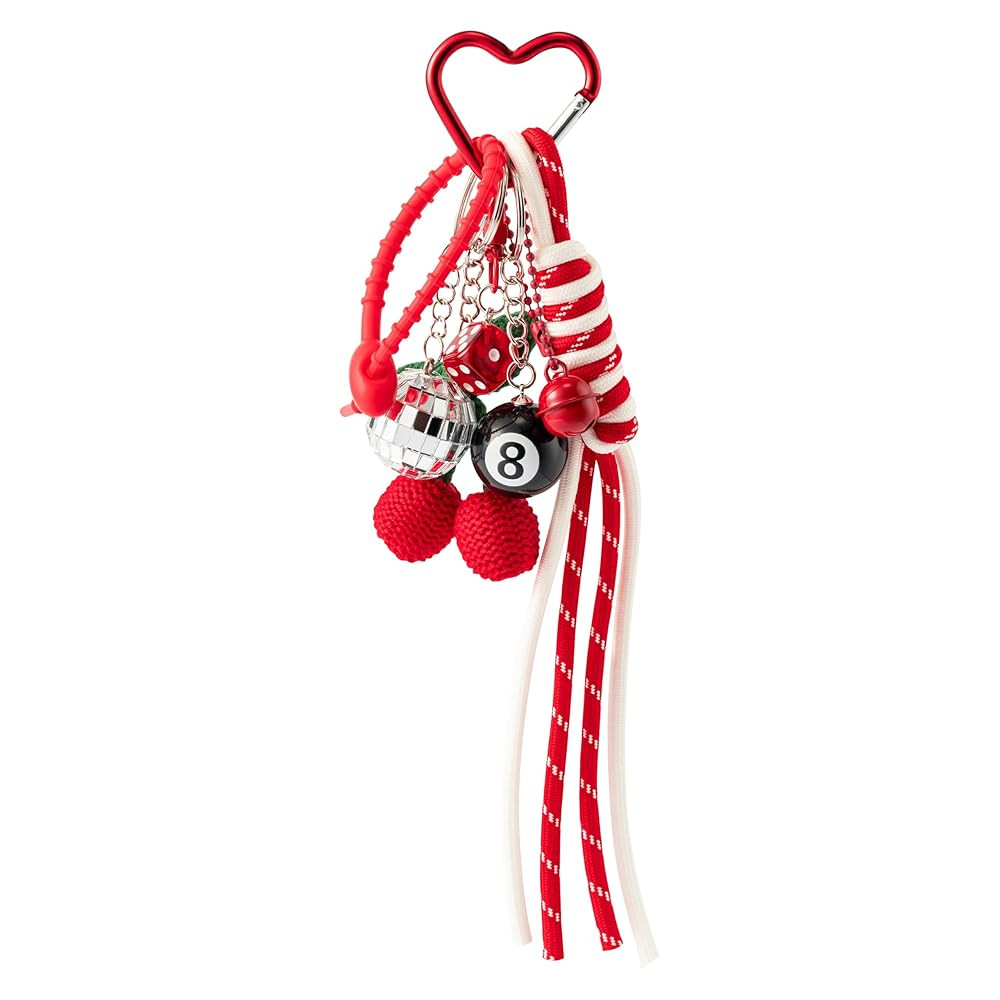 Black 8 Ball Cherry Keychain, Cute Disco Ball Dice Black 8 Ball Cherry Keychain Bag Charm with He... | Amazon (US)