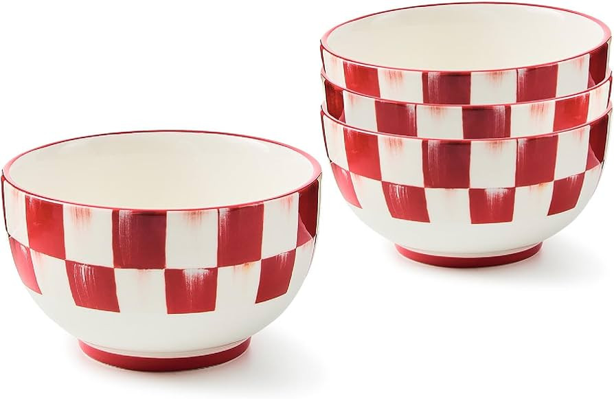 MACKENZIE-CHILDS Set of 4 Stoneware Breakfast Bowls, Kitchen Bowls for Cereal, Soup, and Salad, R... | Amazon (US)