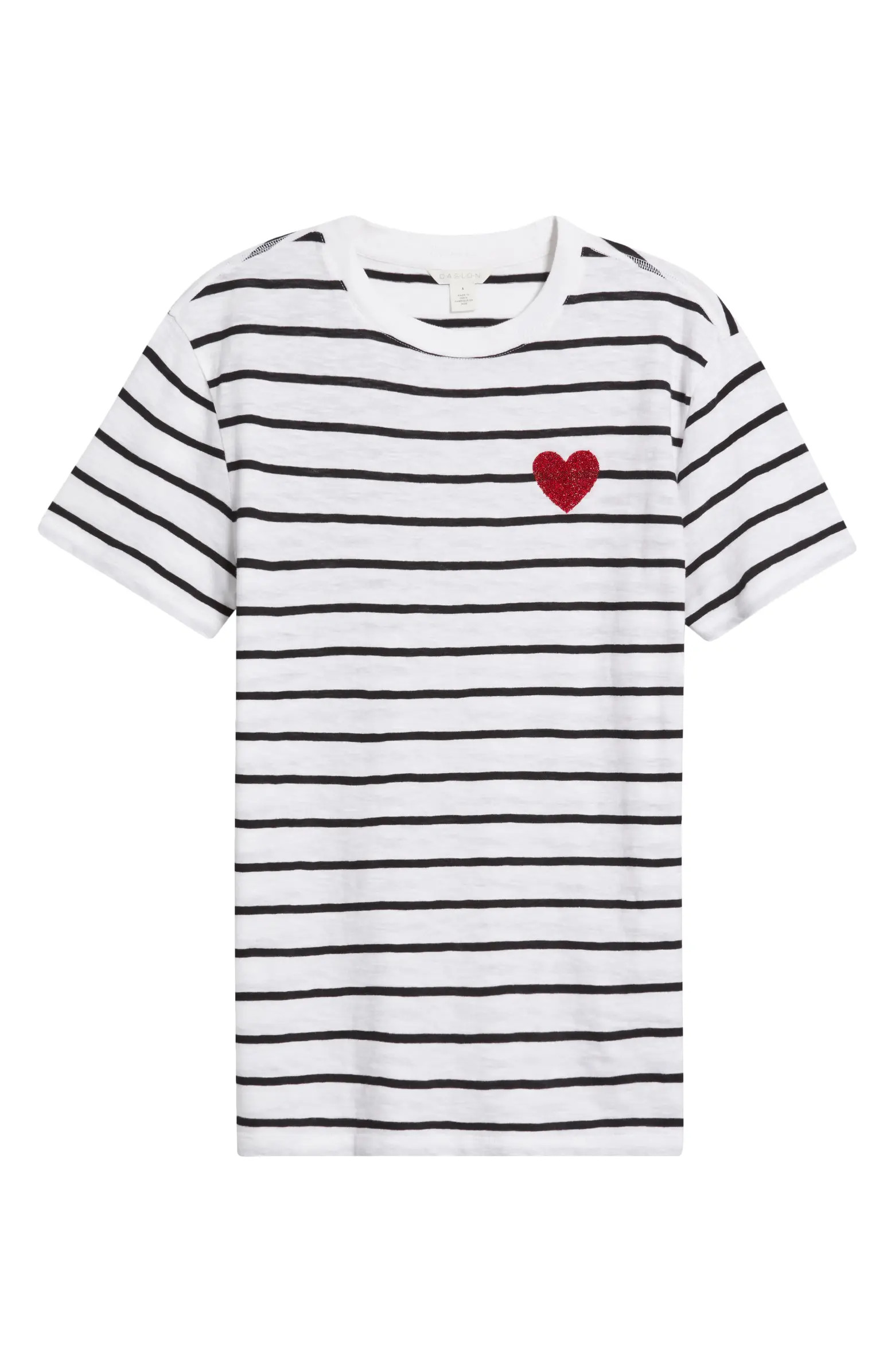 Caslon® Stripe Heart Embellished Cotton T-Shirt | Nordstrom | Nordstrom