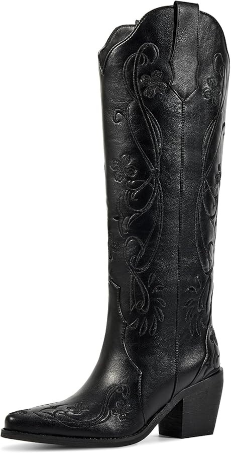 wetkiss Cowboy Boots for Women Knee High Cowgirl Boots, Western Boots with Floral Embroidered Poi... | Amazon (US)