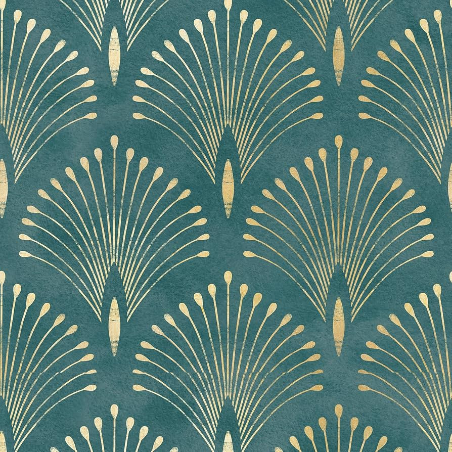 Livelynine Emerald Green and Gold Peel and Stick Wallpaper Vintage Dark Teal Metallic Gold Art De... | Amazon (US)