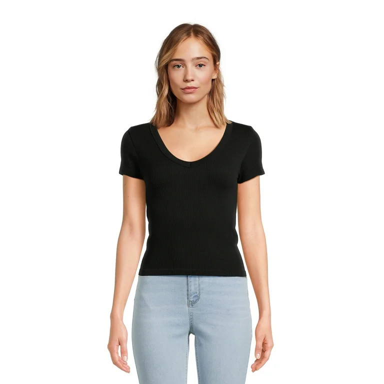 No Boundaries Juniors V-Neck Seamless Tee - Walmart.com | Walmart (US)