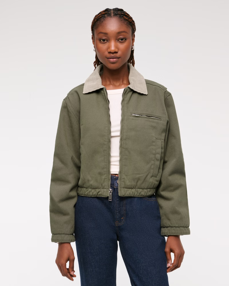 Cropped Twill Workwear Jacket | Abercrombie & Fitch (US)