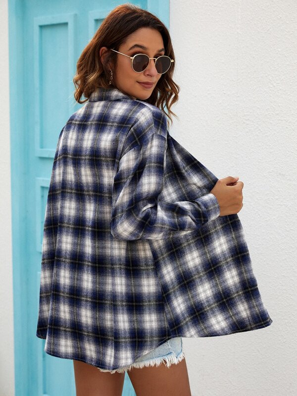 Plaid Print Button Front Overshirt | SHEIN