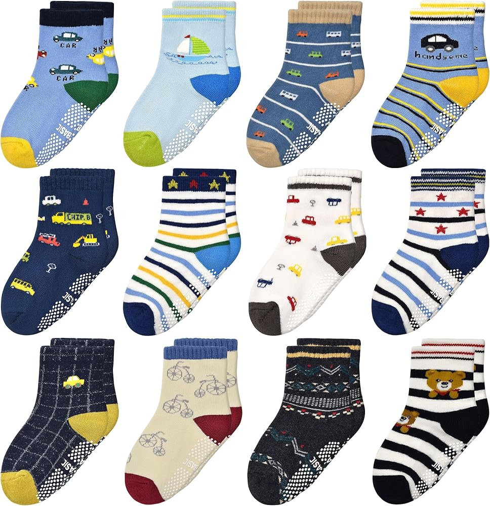 Tphon Non Slip Kids Toddler Socks with Grippers Baby 12 Pairs Anti Skid Socks for Boys Girls 0-7 ... | Amazon (US)