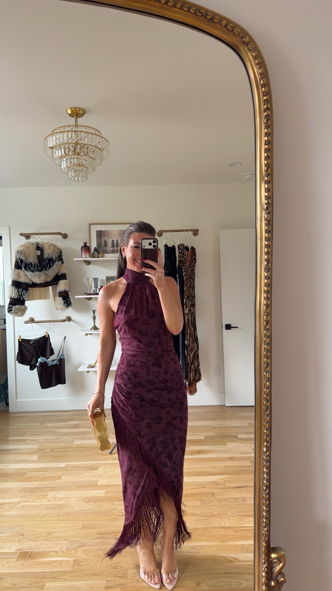 burgundy floral halter maxi with a high mock neckline, ruched waist, and an asymmetric fringe hem vici fall and winter wedding guest and special occasion dress ✨

codes -
Vici: Emerson35
Revolve: tulip 

In 5’4” and wearing my usual smalls

fall event, fall wedding guest dresses, cocktail dresses, semi-formal dresses, black tie wedding guest dresses, destination wedding guest dresses, garden party dresses, wedding guest outfit ideas

#LTKSeasonal #LTKootd #LTKWedding