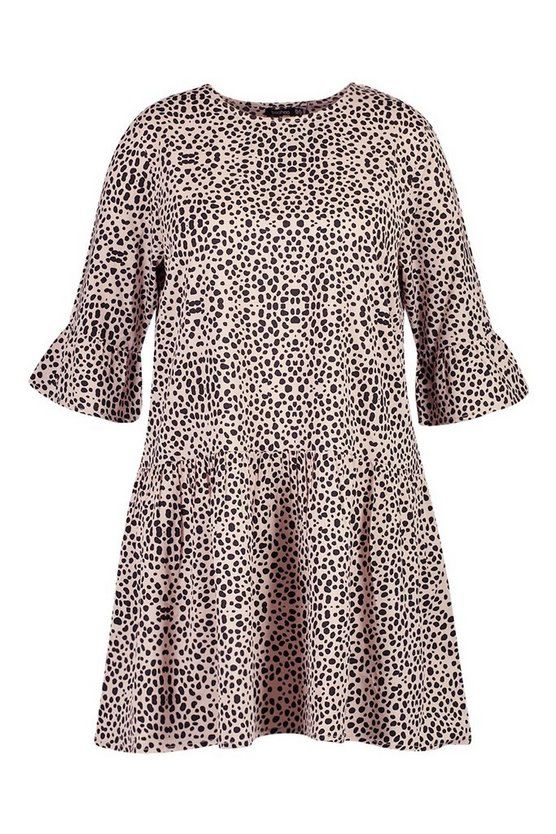 Plus Smudge Print Ruffle Sleeve Smock Dress | Boohoo.com (US & CA)