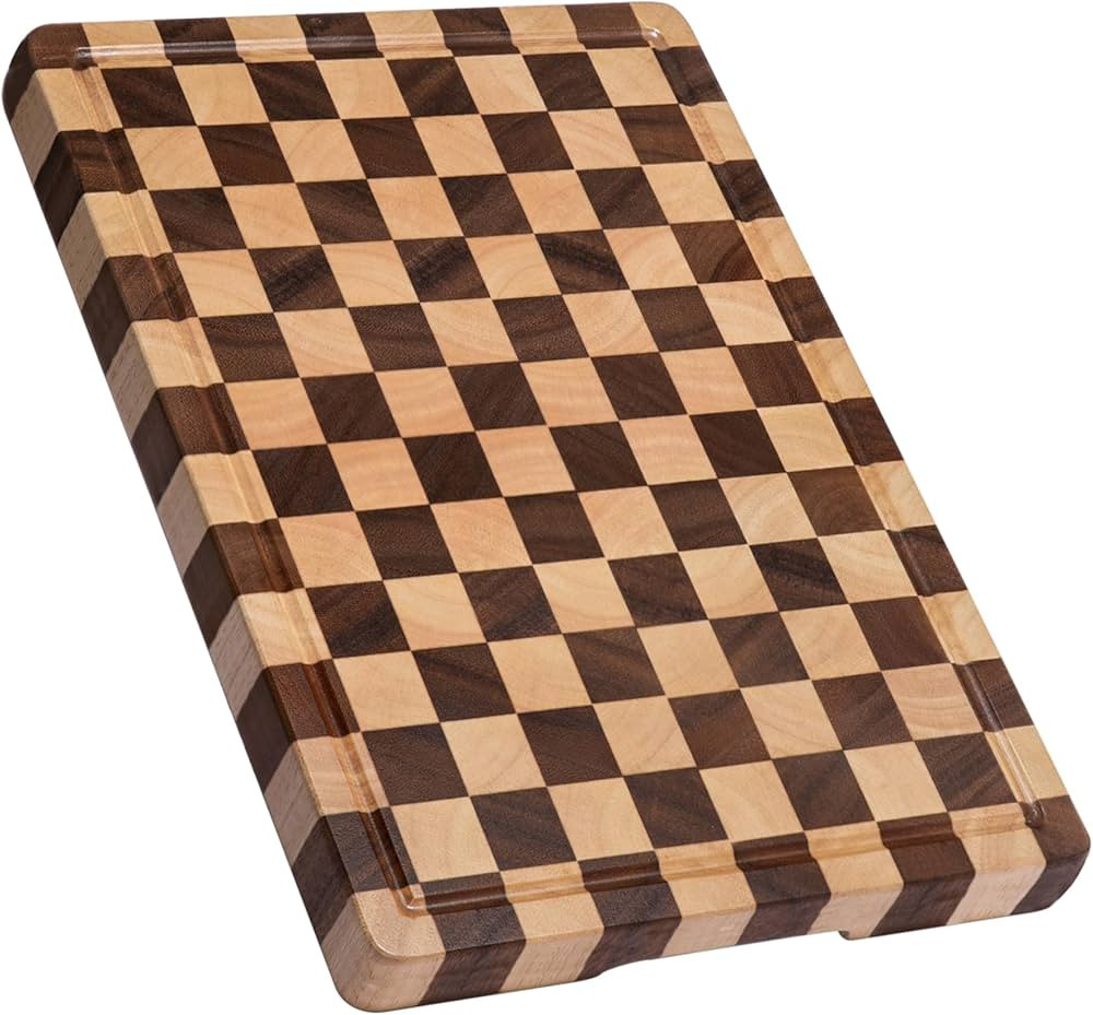 Cutting Boards for Kitchen, Checkered Cutting Board Upgraded, Acacia Wood Chopping Board with Jui... | Amazon (US)