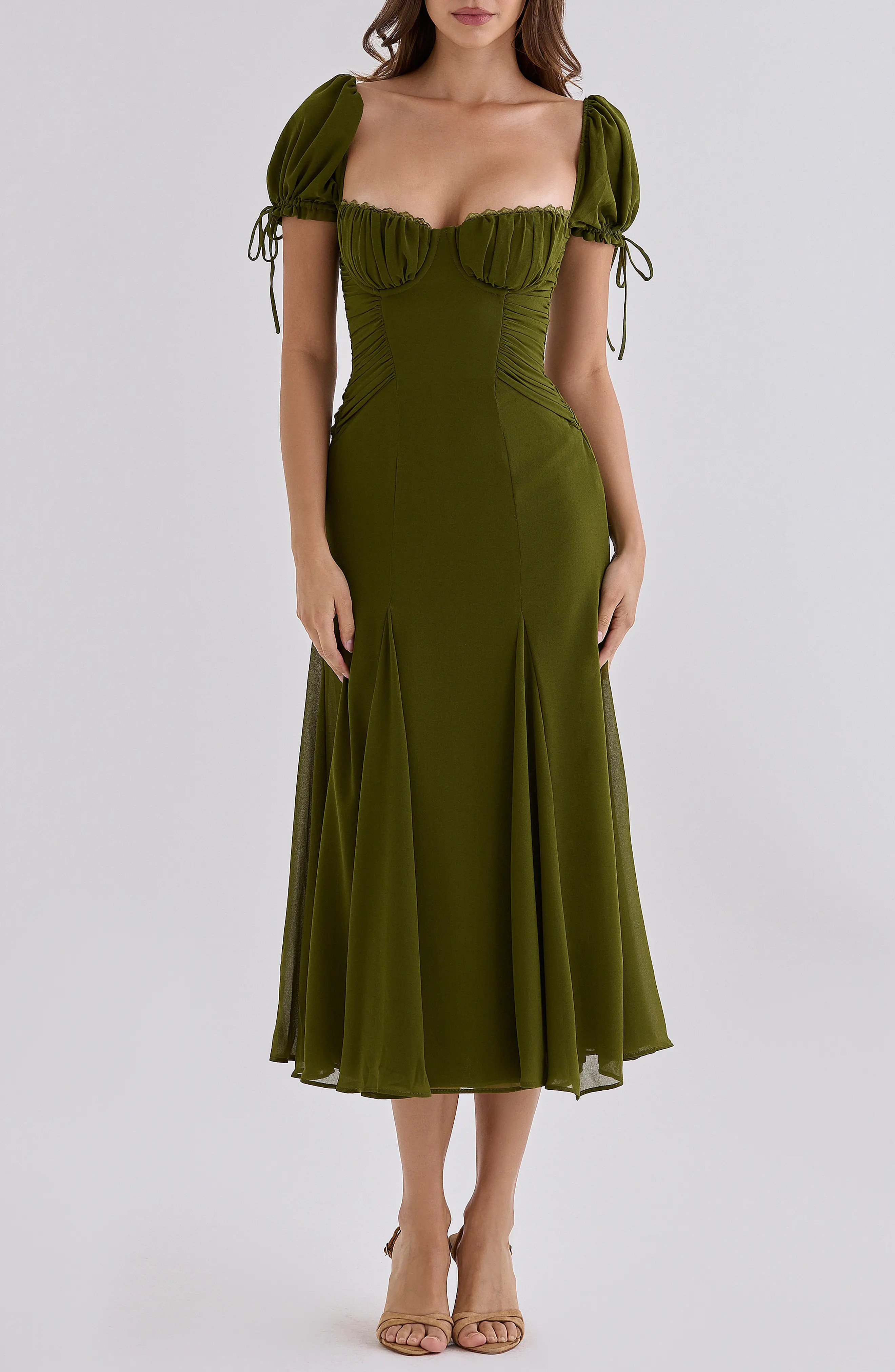 HOUSE OF CB Marceline Chiffon Puff Sleeve Midi Dress (Women) | Nordstrom | Nordstrom