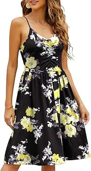 YATHON Casual Dresses for Women Sleeveless Cotton Summer Beach Dress A Line Spaghetti Strap Sundr... | Amazon (US)