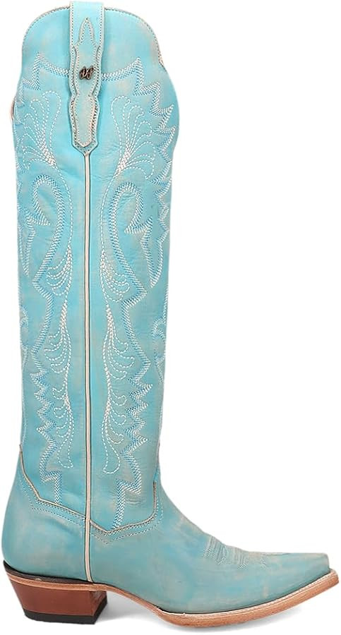 Dan Post Boots Womens Celeste Embroidered Snip Toe Casual Boots Over the Knee Low Heel 1-2" - Blu... | Amazon (US)