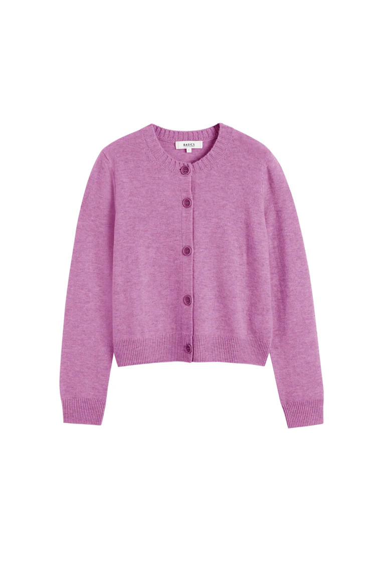 Lilac Wool-Cashmere Crew Neck Cardigan | Chinti & Parker