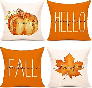 Fall Pillow Covers 18x18 Set of 4 for Fall Decor Pumpkin Maple Leaf Farmhouse Fall Pillows Decora... | Amazon (US)