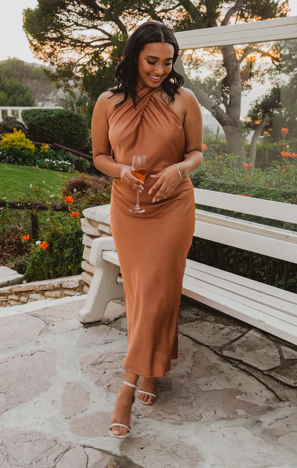 Jasmine Halter Midi Dress ~ Copper Luxe Satin | Show Me Your Mumu