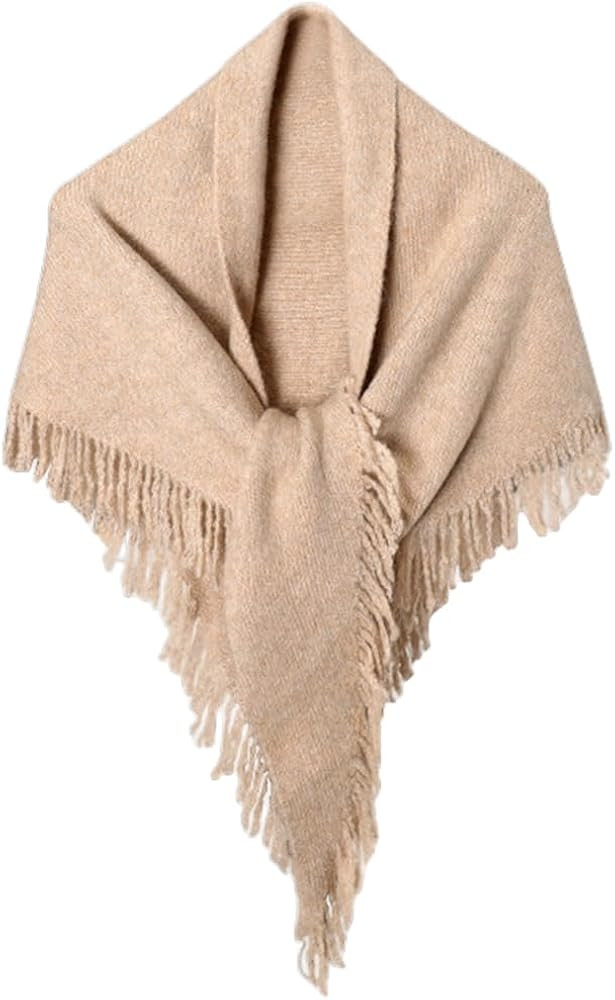Women Elegant Fringe Knit Triangle Shawls Wraps Trendy Solid Color Open Front Knotted Pashmina Sc... | Amazon (US)