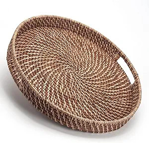 Round Rattan Woven Serving Tray with Handles Ottoman Tray for Breakfast, Drinks, Snack for Coffee... | Amazon (US)