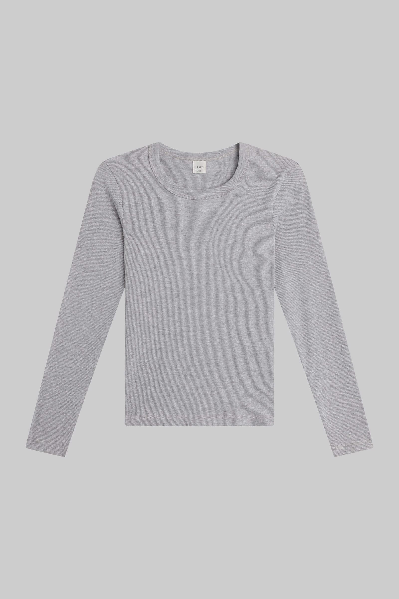 LESET Kelly Slim Fit Long Sleeve in Heather Grey in Cotton Rib | LESET
