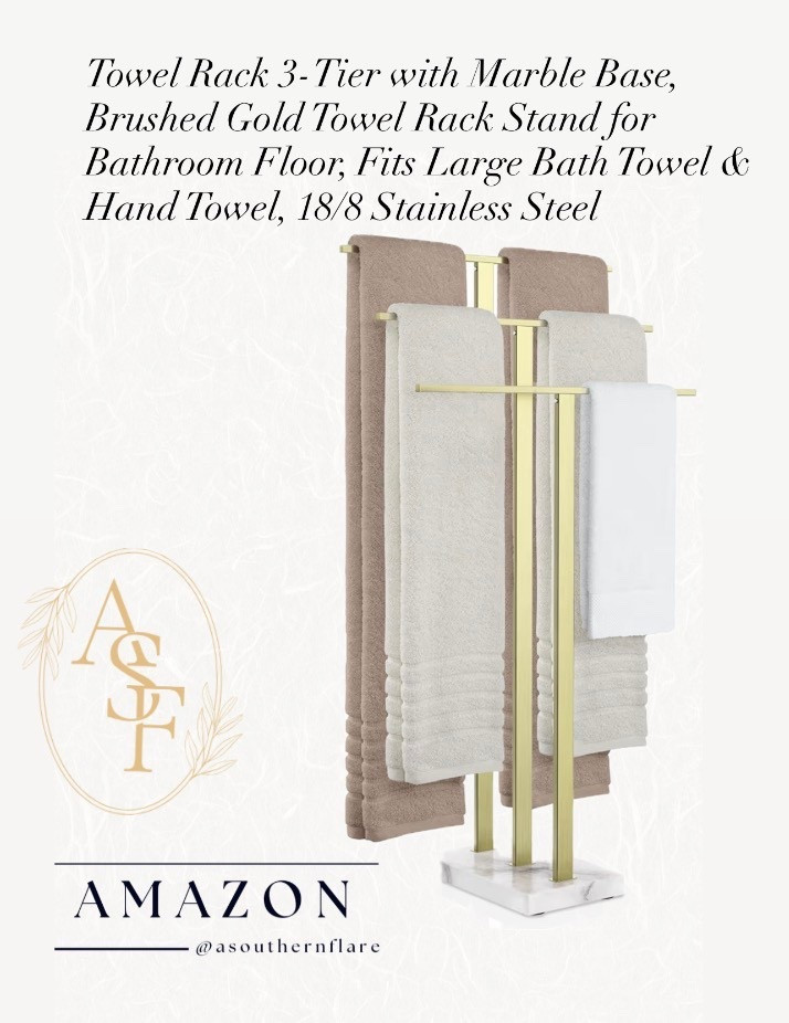 Standing Towel Rack 3-Tier with Marble Base, Brushed Gold Towel Rack Stand for Bathroom Floor, Fits Large Bath Towel & Hand Towel, 18/8 Stainless Steel :Amazon 

#LTKHome