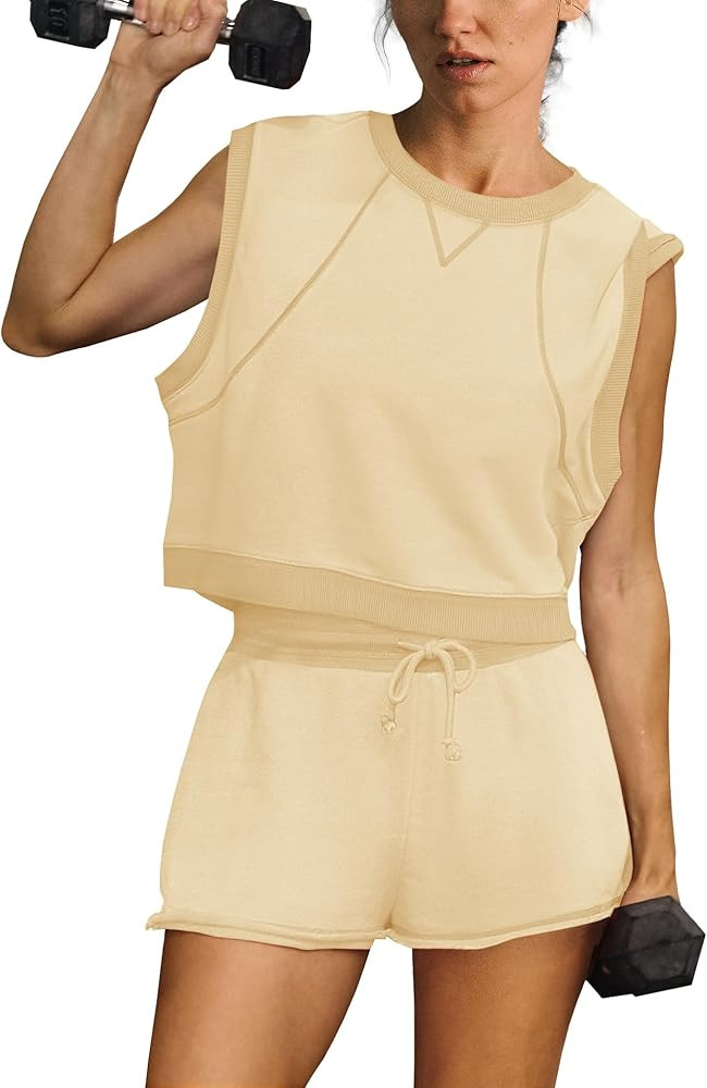 SENSERISE Womens Two Piece Workout Sets Matching Sweat Sets Summer Outfits Oversized Crop Tank To... | Amazon (US)