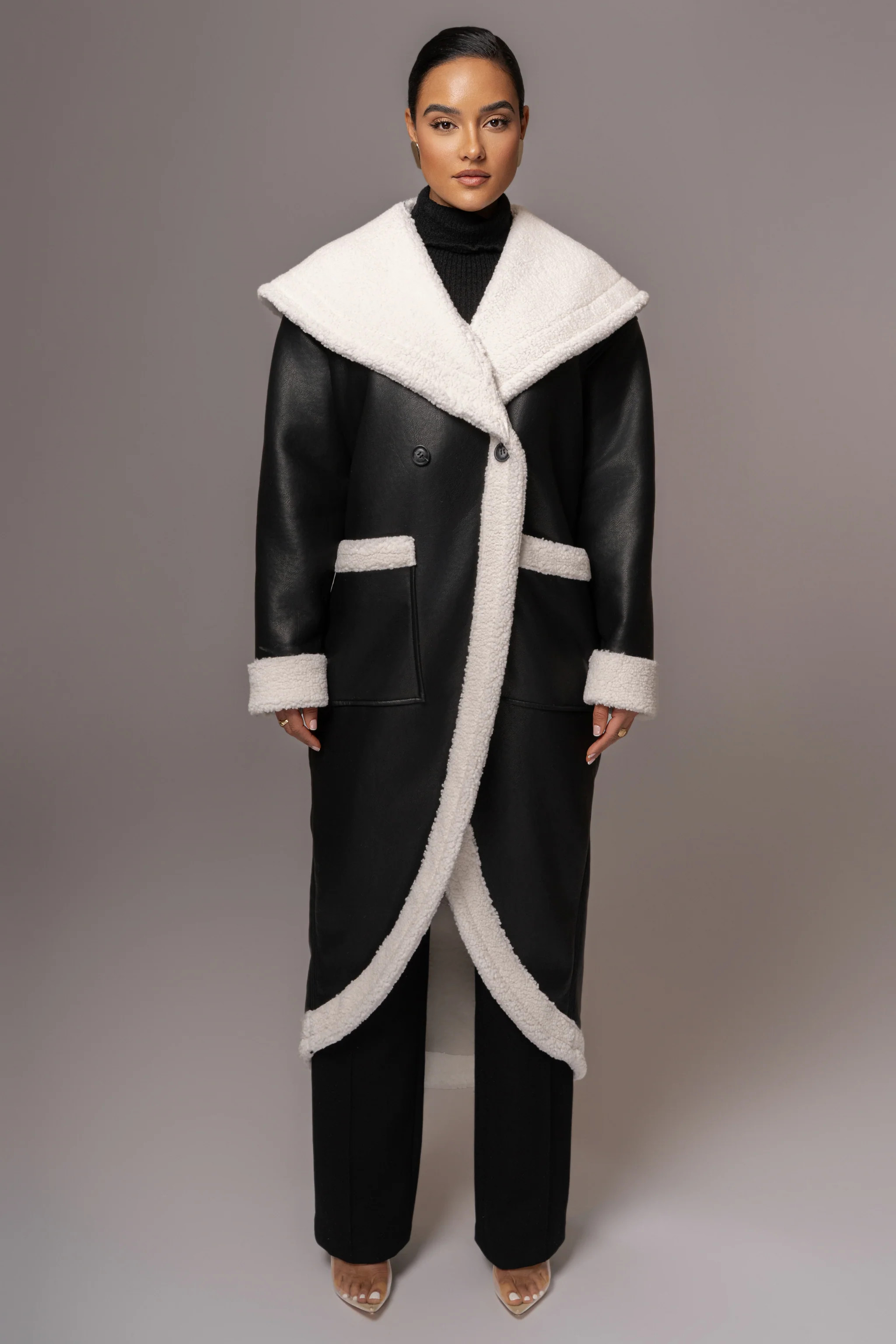Black Jaida Reversible Teddy Coat | JLUXLABEL