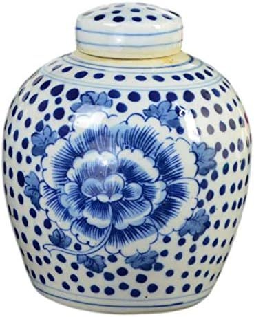 Festcool Antique Style Blue and White Porcelain Flowers Ceramic Covered Jar Vase, China Ming Styl... | Amazon (US)