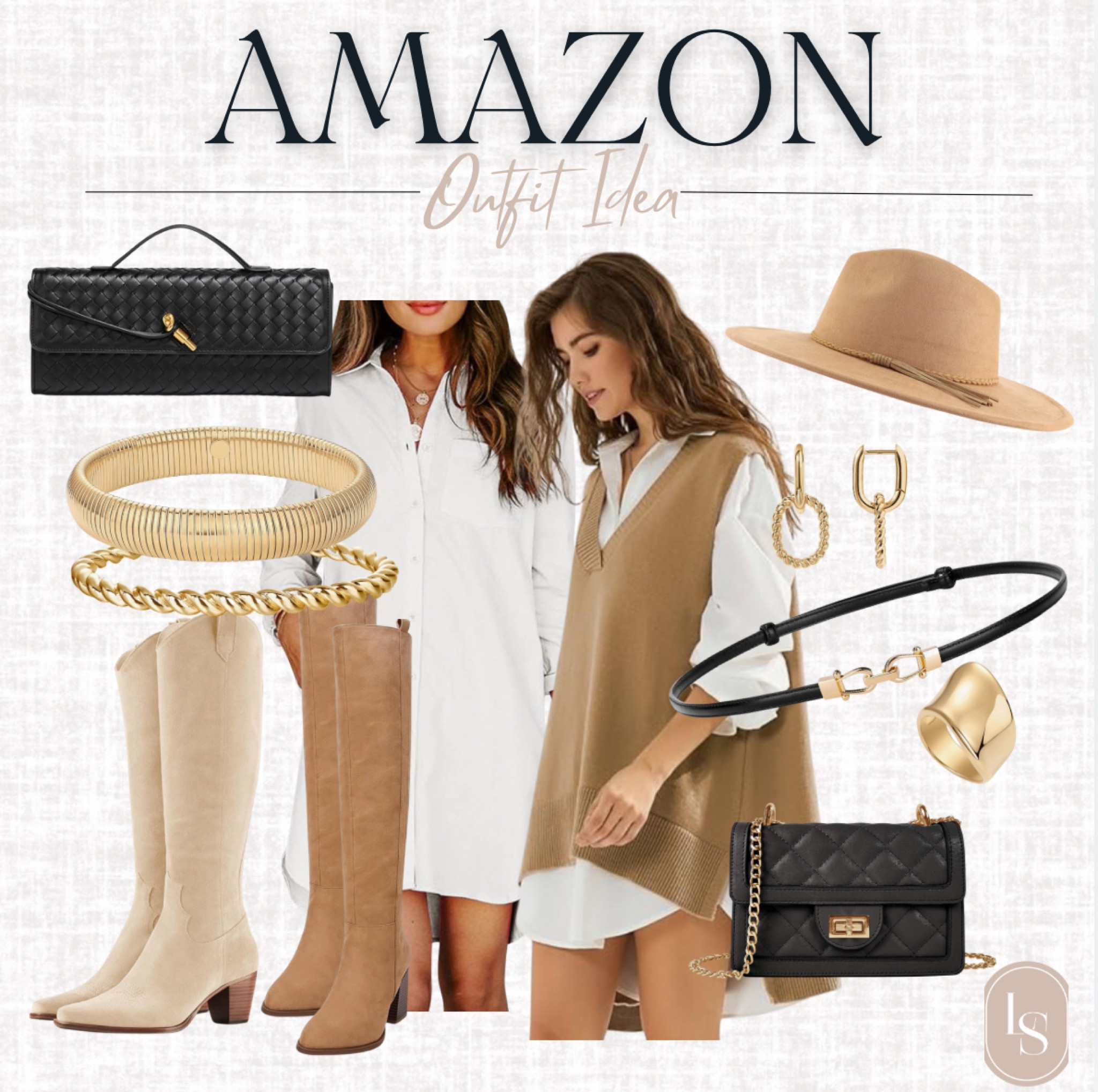 Fall outfit idea! This casual vest dress is SO cute paired with a collared shirt dress and boots. Would be great for a date night outfit or workwear. Accessorized with a tiny belt, bracelets, hat jewelry and purse!

#LTKWorkwear #LTKFindsUnder50 #LTKStyleTip