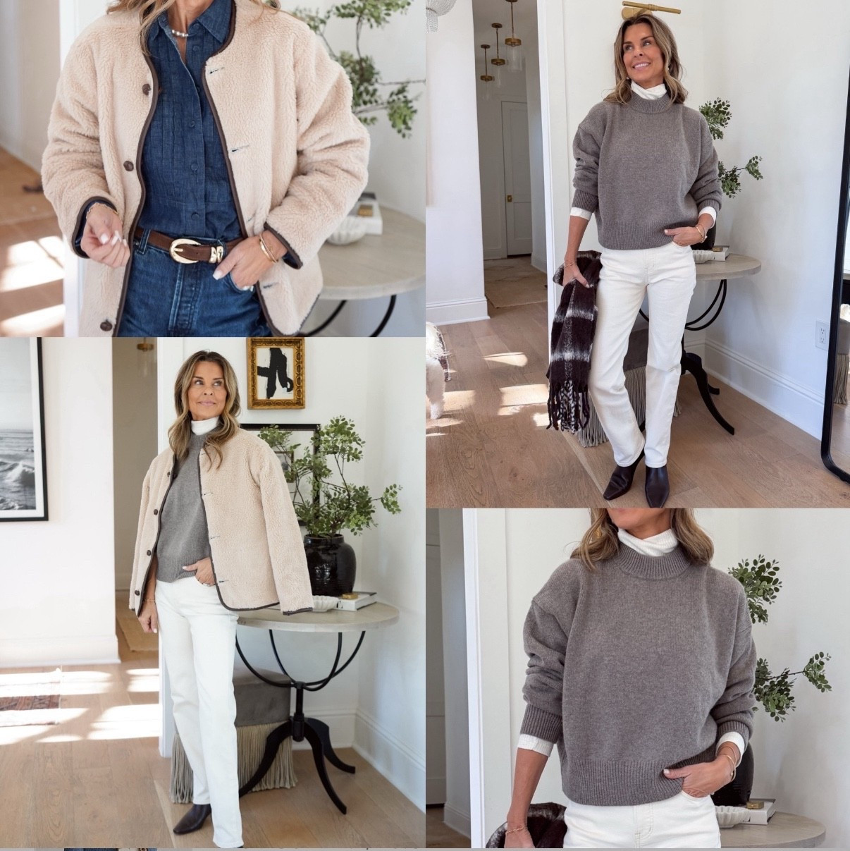 Elevated winter looks! I’m 5’6’’.
-Denim on denim with this tuxedo denim button up (they have been restocking it). Size XS
-Paired it with a subtle barrel jean and a belt that gives it the perfect Ralph Lauren touch. TTS
-Finished the look with this reversible Sherpa jacket. Cannot get over how cute the buttons are! Size XS
-Cozy winter tones with a soft sweater that has a bit of structure, and a scallop collared top layered underneath. Both size S! 
-This is the first time I’ve worn the long line jean, I love the straight leg. And several washes are available! TTS
-The boots have been on heavy repeat. Perfect heel height and comfortable. TTS

#LTKSeasonal #LTKootd #LTKOver40