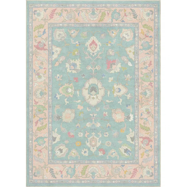 Bungalow Rose Adrith Konya Updated Traditional Oriental Pastel Green Area Rug | Wayfair North America