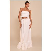 White Linen Blend Shirred Waist Maxi Skirt | PrettyLittleThing US