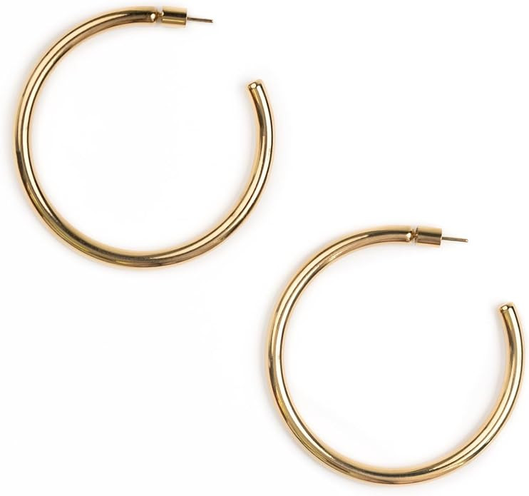 Bestow Large Gold Hoops Earrings for Women, 18K Gold, Hypoallergenic, Lightweight, Classic Big Go... | Amazon (US)