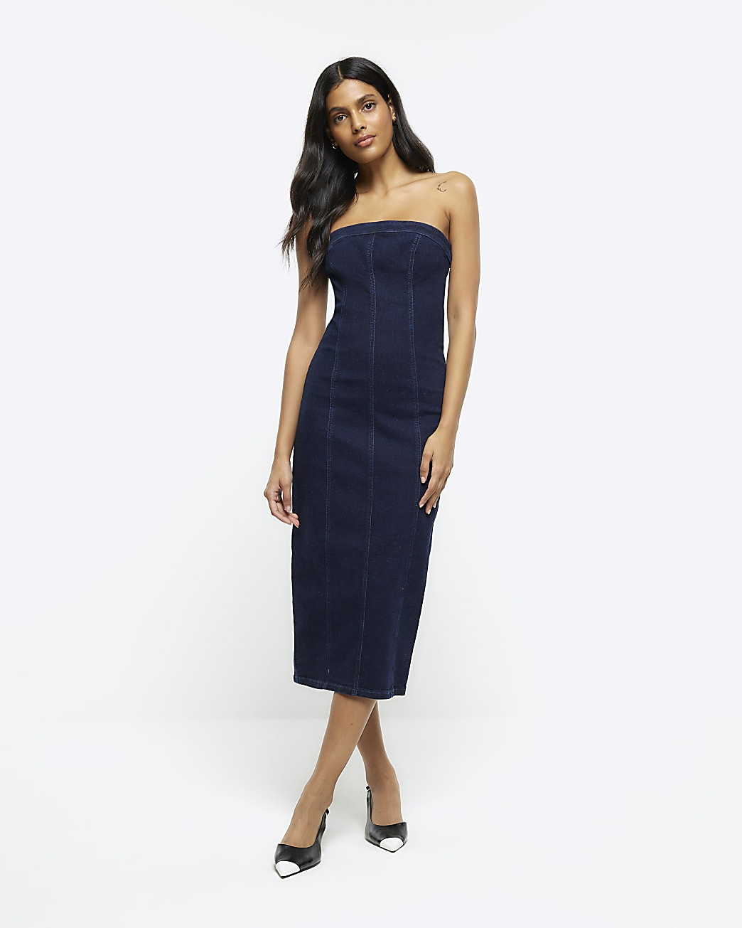 Blue denim bodycon midi dress | River Island (UK & IE)