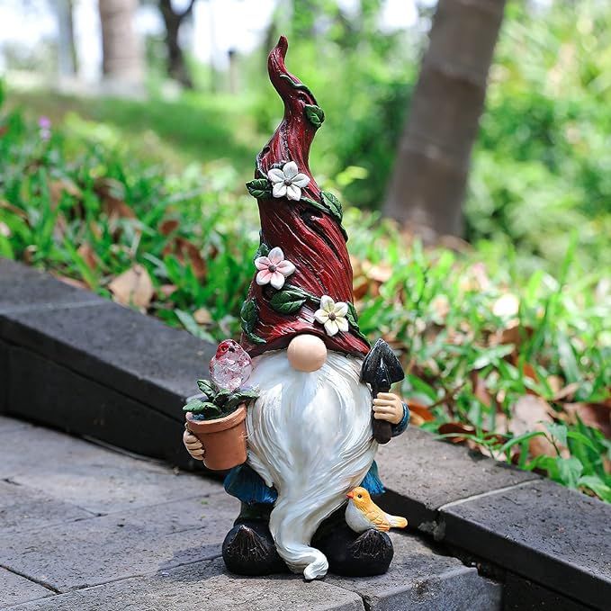 grinshin Outdoor Garden Gnome Statue,Resin Gnome Figurine with Solar Led Lights, Outside Decor fo... | Amazon (US)