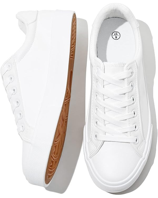 SERNIAL Womens White Tennis Shoes PU Leather Sneakers Casual Walking Shoes for Women | Amazon (US)