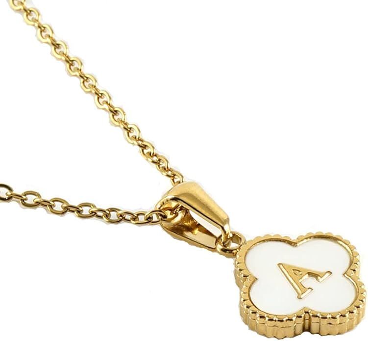 18K Gold Clover Letters Necklaces for Women, Four Leaf Clover Necklace Pendant, Tiny Lovely Lette... | Amazon (US)